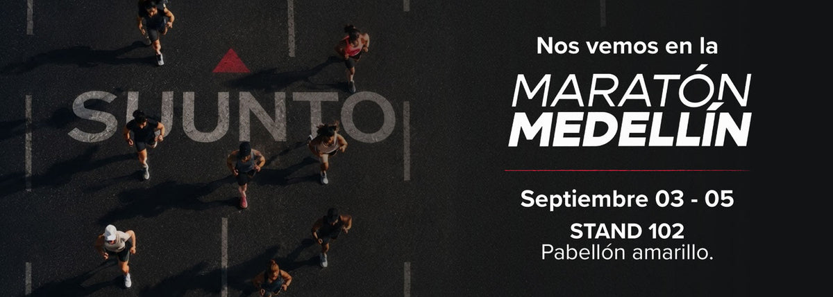 Stand Suunto en la Maratón Medellín 2026 – Plaza Mayor, Pabellón Amarillo